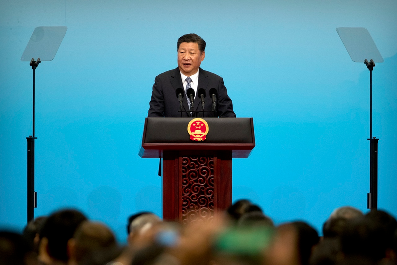 Chinese President Xi Jinping speaks during the opening ceremony of the BRICS Business Forum at the Xiamen International Conference and Exhibition Center in Xiamen in southeastern China’s Fujian Province, Sunday, Sept. 3, 2017 (AP Photo/Mark Schiefelbein, Pool)